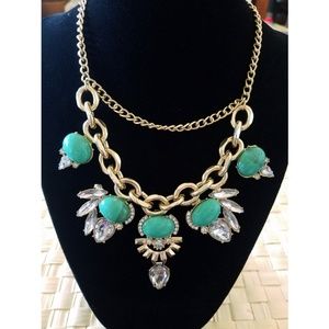 Turquoise and Crystal Goldtone Statement Necklace